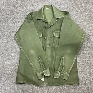 Vtg US Army OG-107 Sateen 14 1/2 X 33 Cotton Utility Shirt 60s 70s Medium